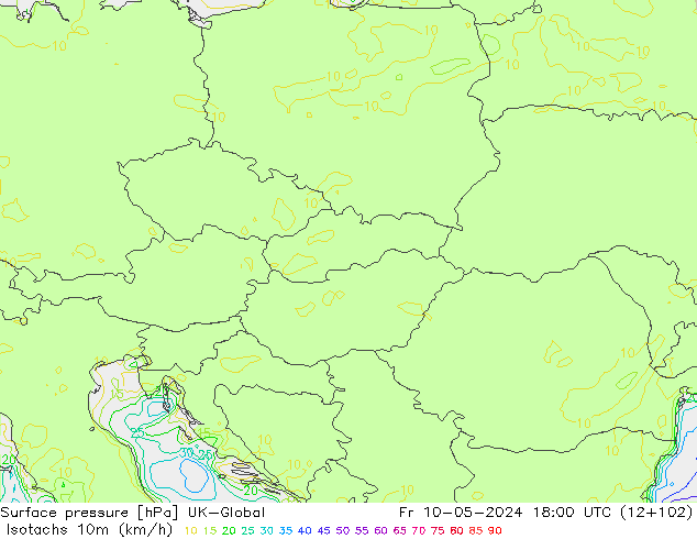 Isotachs (kph) UK-Global ven 10.05.2024 18 UTC