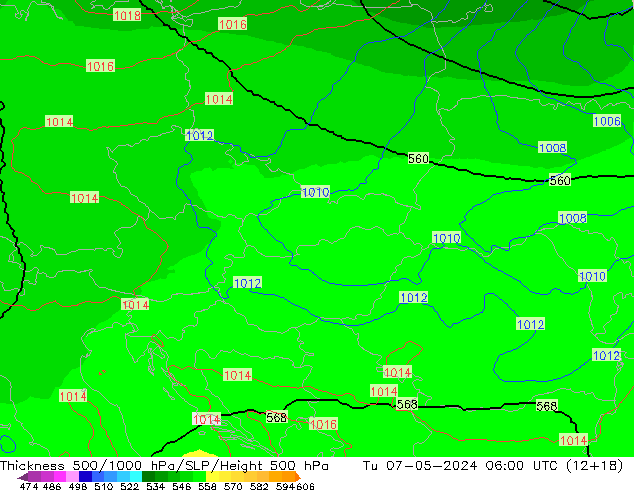 Thck 500-1000гПа UK-Global вт 07.05.2024 06 UTC