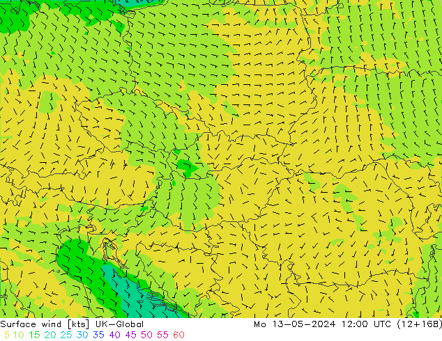 Viento 10 m UK-Global lun 13.05.2024 12 UTC