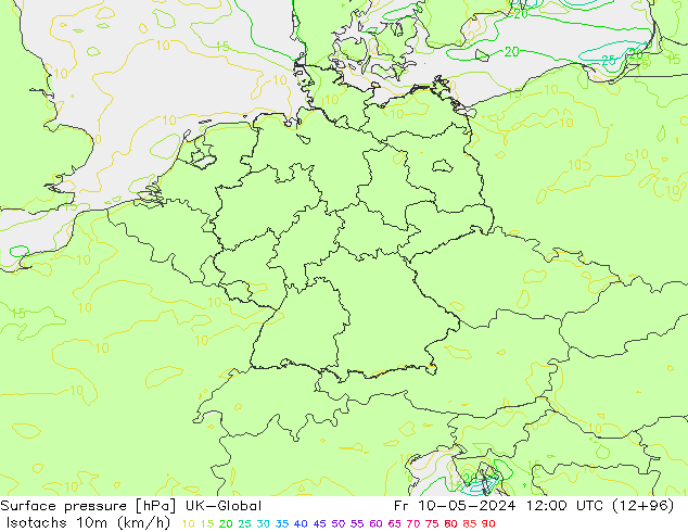 Isotachs (kph) UK-Global пт 10.05.2024 12 UTC