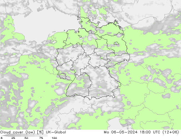 zachmurzenie (niskie) UK-Global pon. 06.05.2024 18 UTC