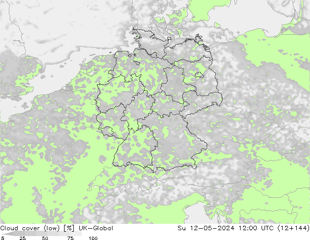 Bewolking (Laag) UK-Global zo 12.05.2024 12 UTC