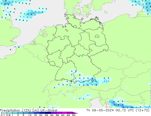 Precipitación (12h) UK-Global jue 09.05.2024 12 UTC