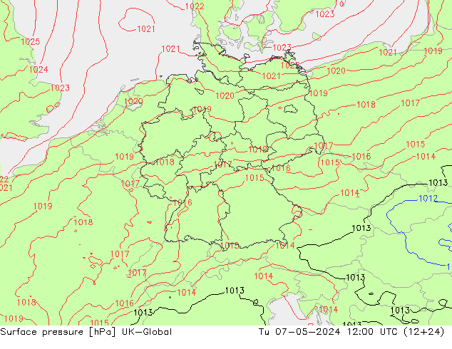 Pressione al suolo UK-Global mar 07.05.2024 12 UTC