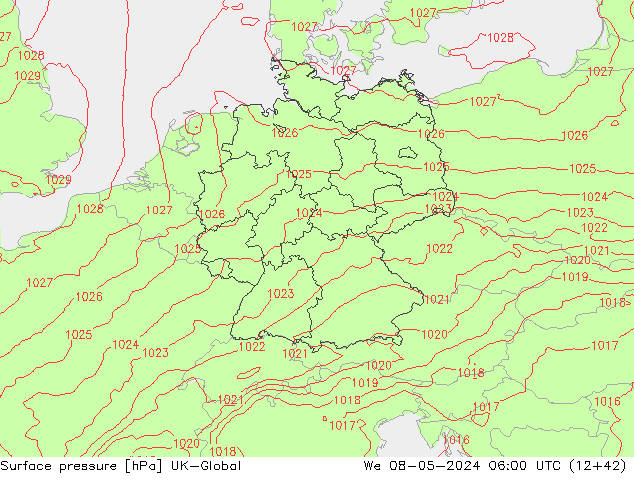 Surface pressure UK-Global We 08.05.2024 06 UTC