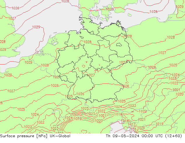 Surface pressure UK-Global Th 09.05.2024 00 UTC