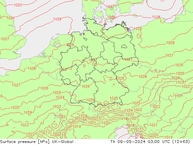 Atmosférický tlak UK-Global Čt 09.05.2024 03 UTC