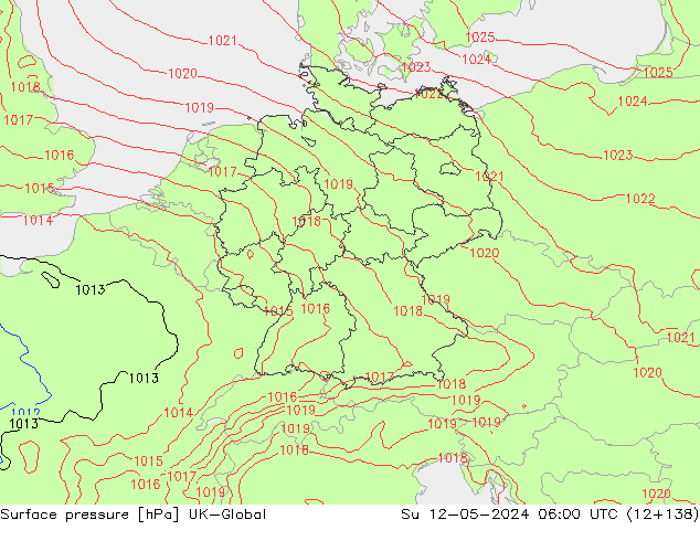 Pressione al suolo UK-Global dom 12.05.2024 06 UTC