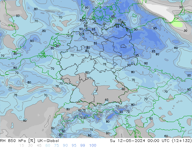 RH 850 hPa UK-Global Su 12.05.2024 00 UTC