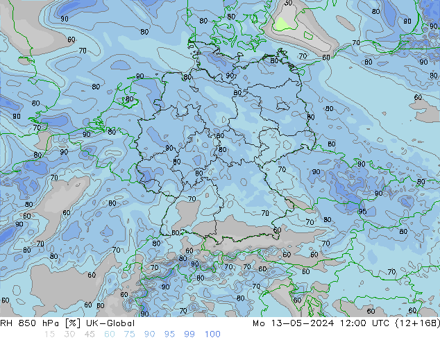 RH 850 гПа UK-Global пн 13.05.2024 12 UTC