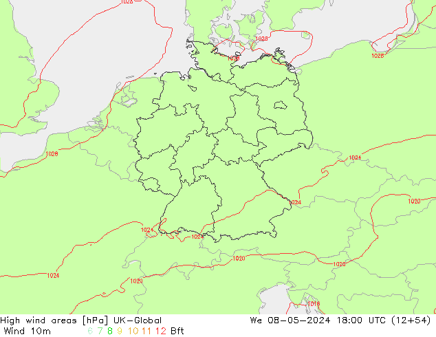 High wind areas UK-Global We 08.05.2024 18 UTC