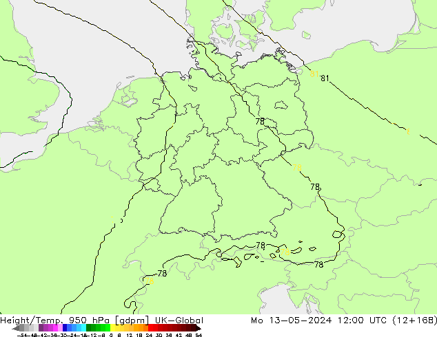 Height/Temp. 950 hPa UK-Global Mo 13.05.2024 12 UTC
