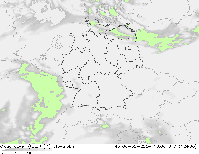 Cloud cover (total) UK-Global Mo 06.05.2024 18 UTC