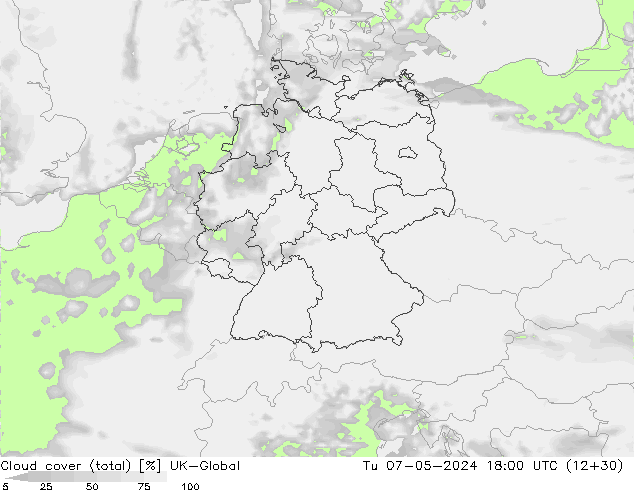 Cloud cover (total) UK-Global Tu 07.05.2024 18 UTC