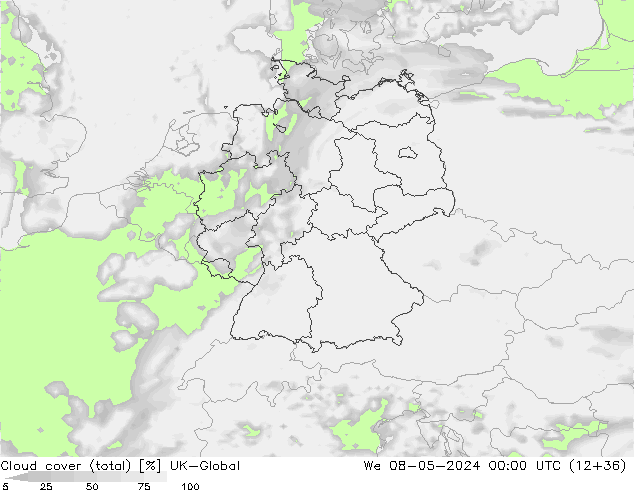 Nuages (total) UK-Global mer 08.05.2024 00 UTC