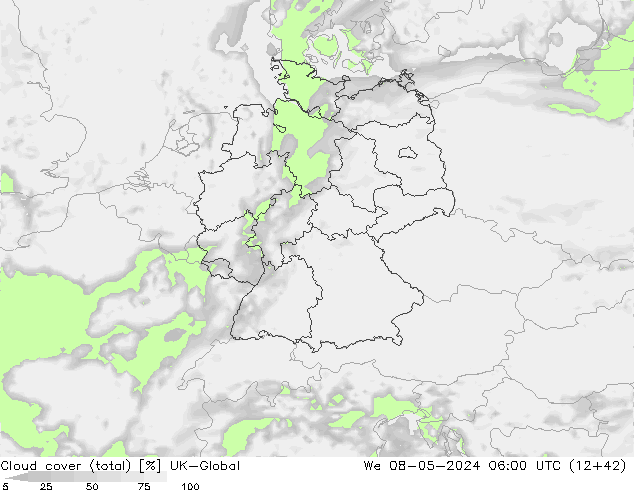 Bulutlar (toplam) UK-Global Çar 08.05.2024 06 UTC