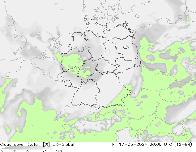 Bewolking (Totaal) UK-Global vr 10.05.2024 00 UTC