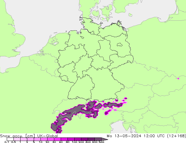 Snow accu. UK-Global pon. 13.05.2024 12 UTC