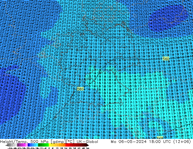 Yükseklik/Sıc. 500 hPa UK-Global Pzt 06.05.2024 18 UTC