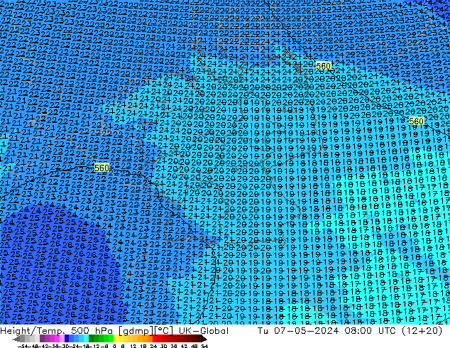 Height/Temp. 500 hPa UK-Global Di 07.05.2024 08 UTC