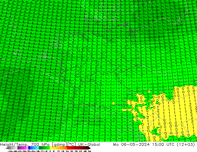 Height/Temp. 700 hPa UK-Global Mo 06.05.2024 15 UTC