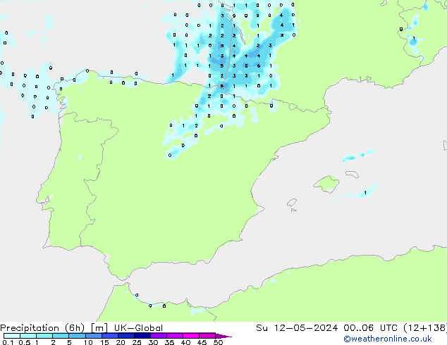 Precipitazione (6h) UK-Global dom 12.05.2024 06 UTC