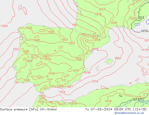 Atmosférický tlak UK-Global Út 07.05.2024 06 UTC