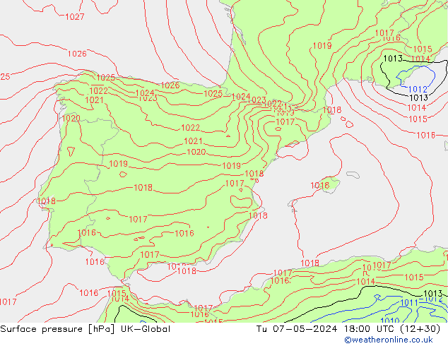 Atmosférický tlak UK-Global Út 07.05.2024 18 UTC