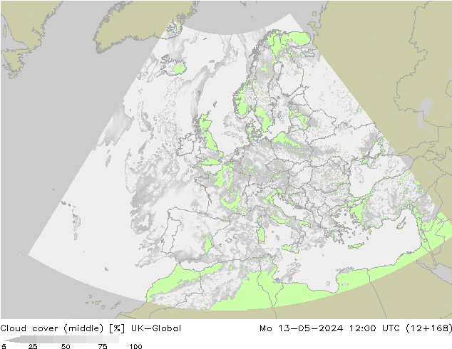 Cloud cover (middle) UK-Global Mo 13.05.2024 12 UTC