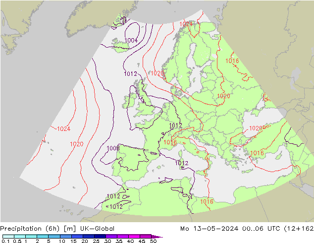 Precipitation (6h) UK-Global Po 13.05.2024 06 UTC