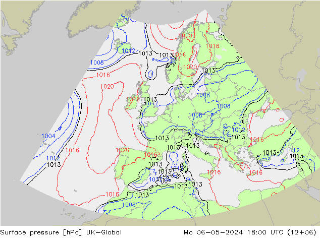 Surface pressure UK-Global Mo 06.05.2024 18 UTC