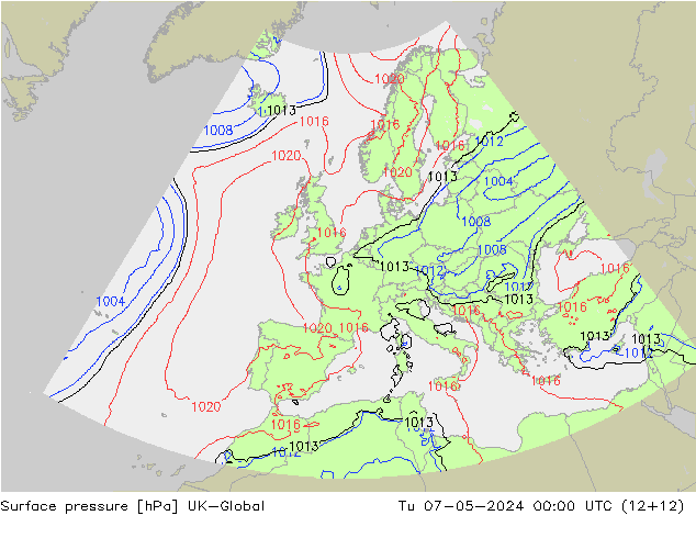 Surface pressure UK-Global Tu 07.05.2024 00 UTC