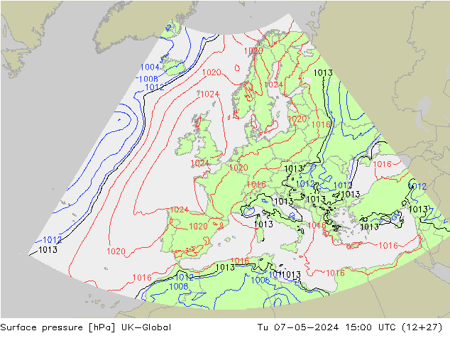 Pressione al suolo UK-Global mar 07.05.2024 15 UTC