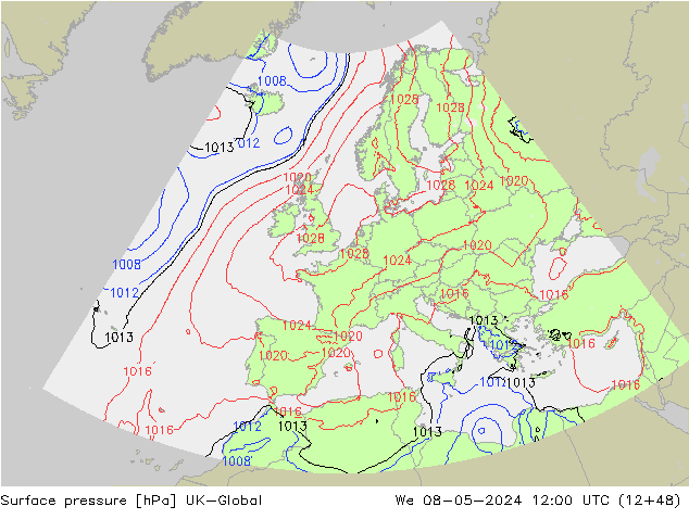 Surface pressure UK-Global We 08.05.2024 12 UTC