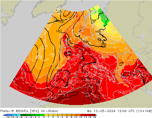 Theta-W 850hPa UK-Global lun 13.05.2024 12 UTC
