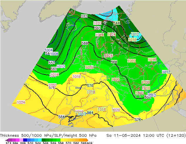 Thck 500-1000гПа UK-Global сб 11.05.2024 12 UTC