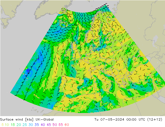 Vent 10 m UK-Global mar 07.05.2024 00 UTC