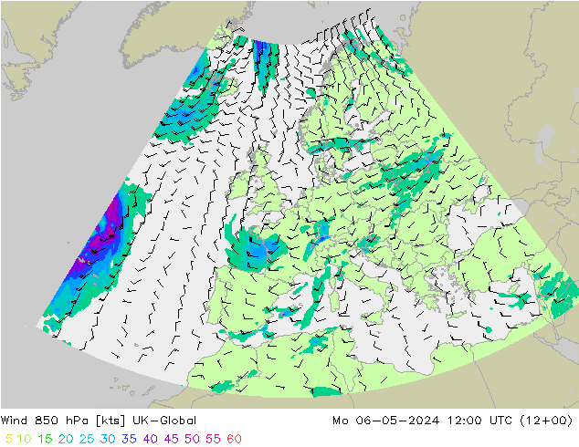 Wind 850 hPa UK-Global Mo 06.05.2024 12 UTC