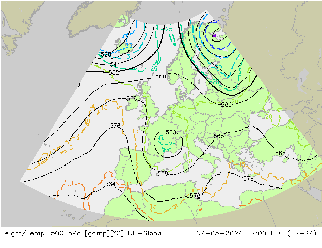 Height/Temp. 500 hPa UK-Global Tu 07.05.2024 12 UTC