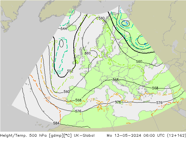 Height/Temp. 500 hPa UK-Global Po 13.05.2024 06 UTC