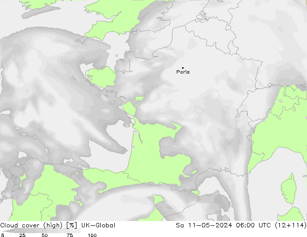 Cloud cover (high) UK-Global Sa 11.05.2024 06 UTC