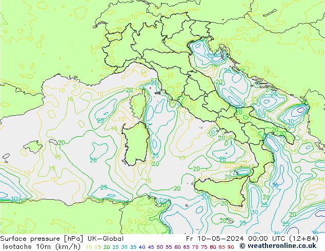 Isotachen (km/h) UK-Global Fr 10.05.2024 00 UTC