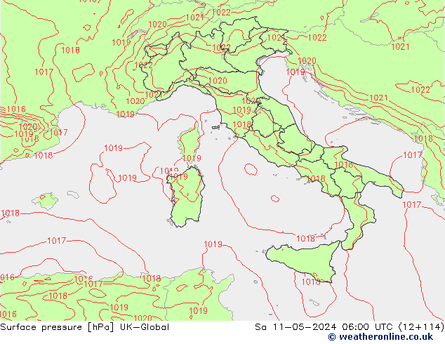 Atmosférický tlak UK-Global So 11.05.2024 06 UTC