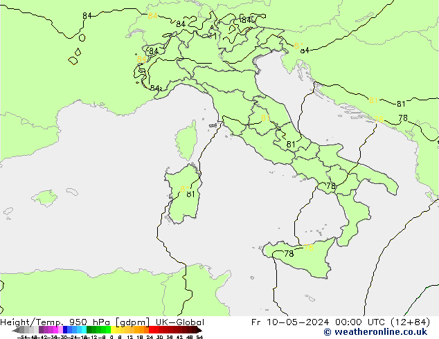 Height/Temp. 950 hPa UK-Global Fr 10.05.2024 00 UTC