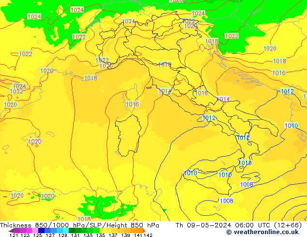 Thck 850-1000 hPa UK-Global Qui 09.05.2024 06 UTC