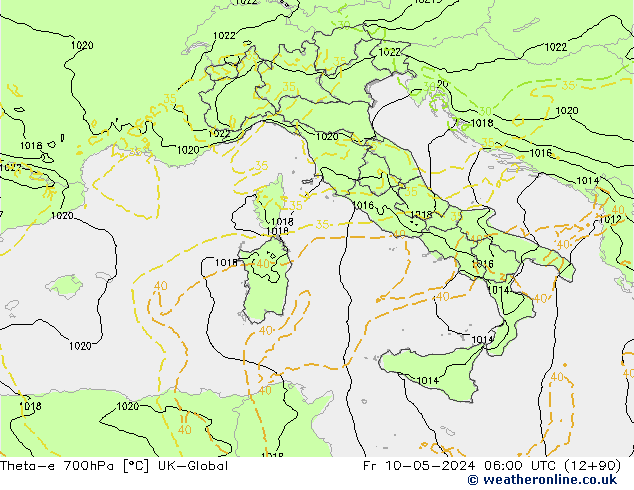 Theta-e 700hPa UK-Global Fr 10.05.2024 06 UTC