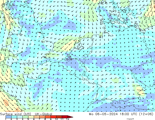 Rüzgar 10 m (bft) UK-Global Pzt 06.05.2024 18 UTC