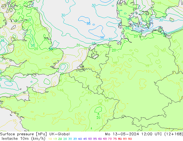 Isotachen (km/h) UK-Global ma 13.05.2024 12 UTC
