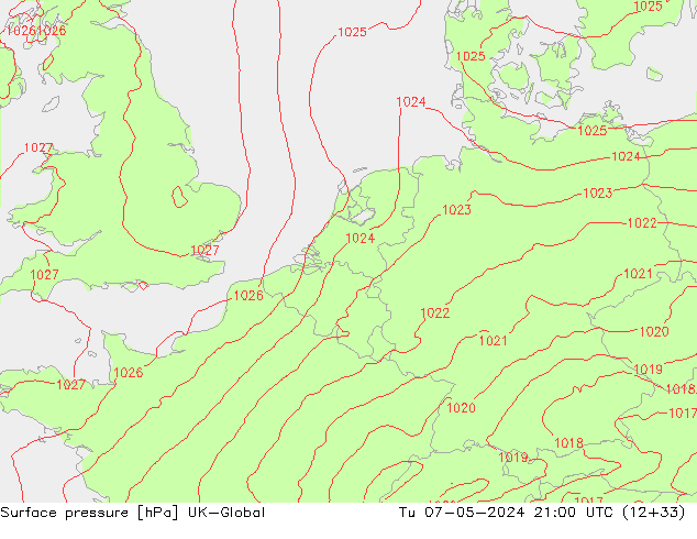 Luchtdruk (Grond) UK-Global di 07.05.2024 21 UTC