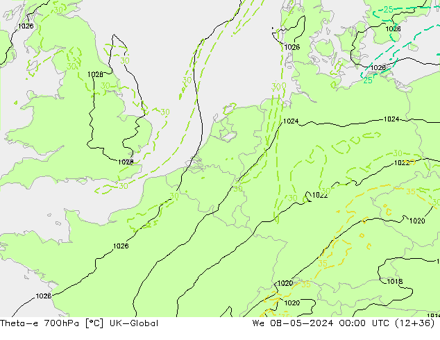 Theta-e 700hPa UK-Global mié 08.05.2024 00 UTC
